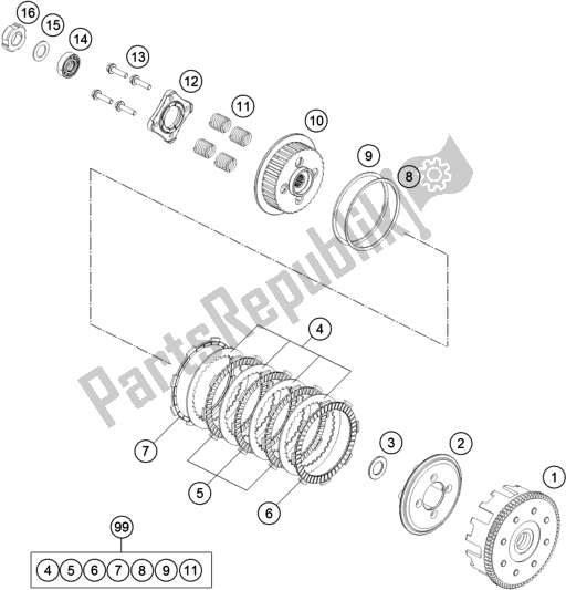 Alle onderdelen voor de Koppeling van de KTM 200 Duke,white W/O Abs-ckd 18 2017