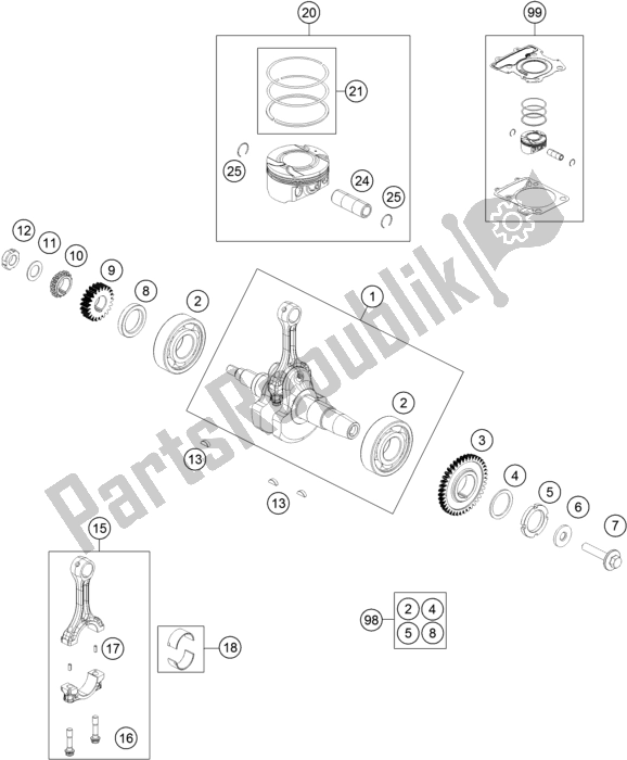 Toutes les pièces pour le Vilebrequin, Piston du KTM 200 Duke,white W/O Abs-ckd 18 2017