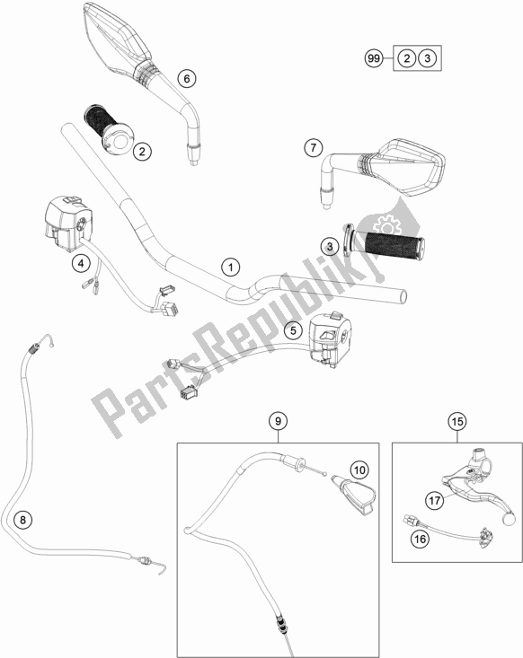 All parts for the Handlebar, Controls of the KTM 200 Duke,white W/O Abs-ckd 18 2017
