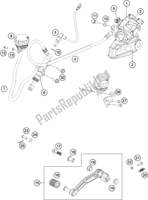 Alle onderdelen voor de Achter Remklauw van de KTM 200 Duke,white W/O Abs-ckd 18 2017