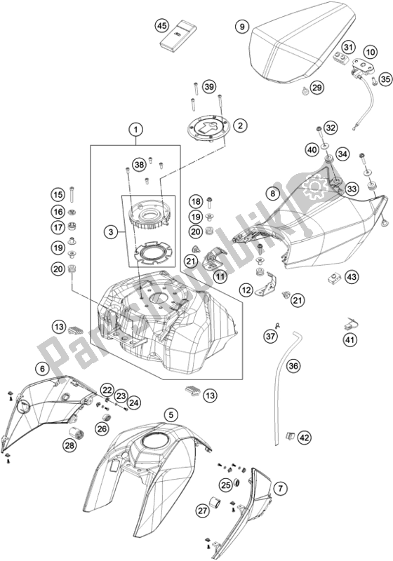 Toutes les pièces pour le Réservoir, Siège du KTM 200 Duke,white W/O Abs-ckd 18 2017