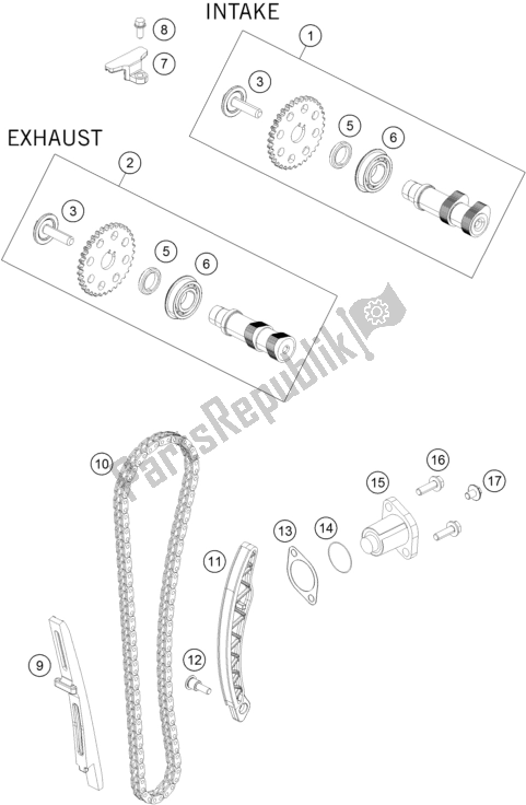 All parts for the Timing Drive of the KTM 200 Duke,white W/O Abs-ckd 18 2017