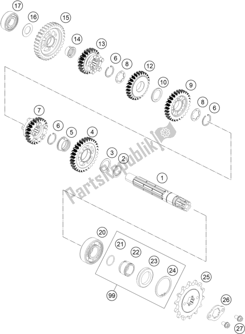 All parts for the Transmission Ii - Countershaft of the KTM 200 Duke,white W/O Abs-ckd 18 2017