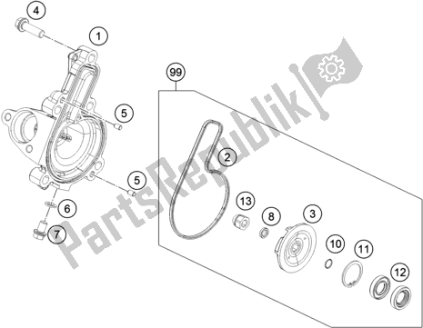 All parts for the Water Pump of the KTM 200 Duke,white W/O Abs-ckd 18 2017