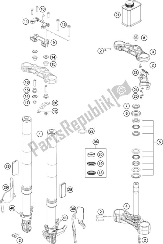 Tutte le parti per il Forcella Anteriore, Pinza Tripla del KTM 250 Duke,orange,w/o Abs-b. D. 2019