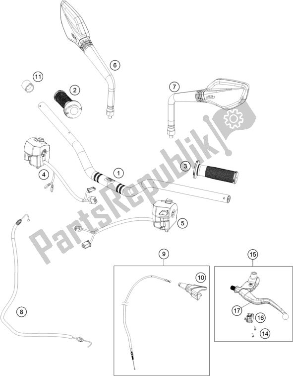 All parts for the Handlebar, Controls of the KTM 250 Duke,orange,w/o Abs-b. D. 2019