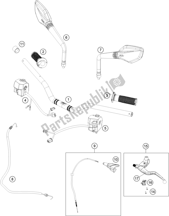 Toutes les pièces pour le Guidon, Commandes du KTM 250 Duke,orange,w/o Abs-ckd 2019