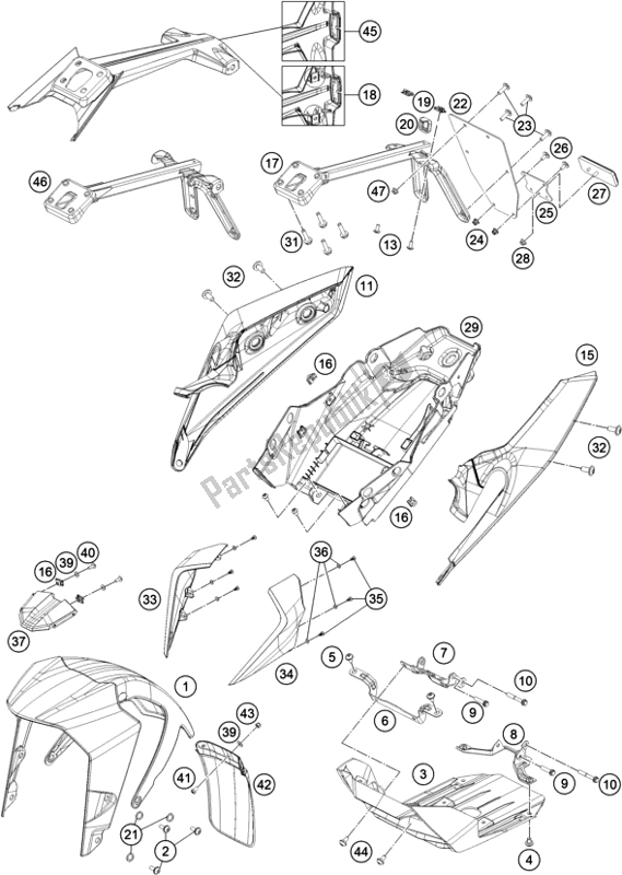 Todas as partes de Máscara, Pára-lamas do KTM 250 Duke,orange,w/o Abs-ckd 2019