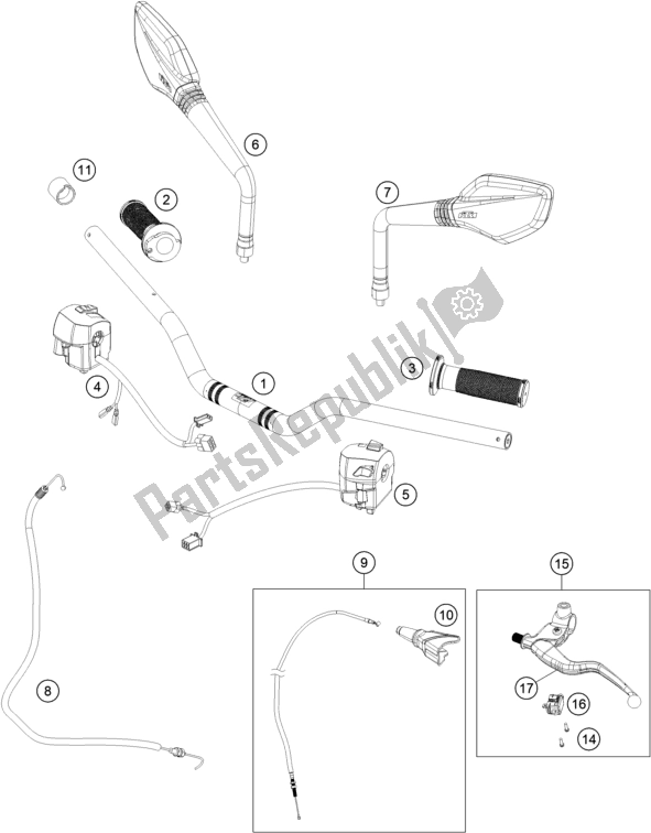 All parts for the Handlebar, Controls of the KTM 250 Duke,white,w/o Abs-b. D. 2019