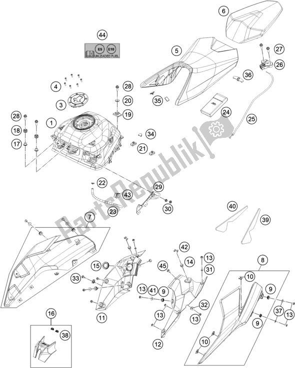 Wszystkie części do Zbiornik, Siedzenie KTM 250 Duke,white,w/o Abs-b. D. 2019