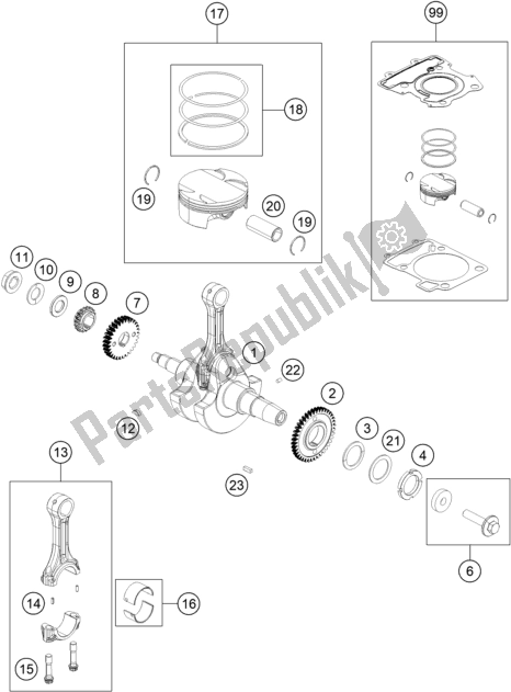 All parts for the Crankshaft, Piston of the KTM 250 Duke,white,w/o Abs-ckd 2019