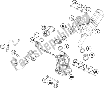 All parts for the Exhaust System of the KTM 250 Duke,white,w/o Abs-ckd 2019