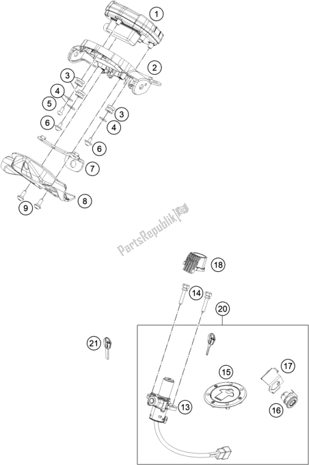 Alle onderdelen voor de Instrumenten / Sluitsysteem van de KTM 250 Duke,white,w/o Abs-ckd 2019