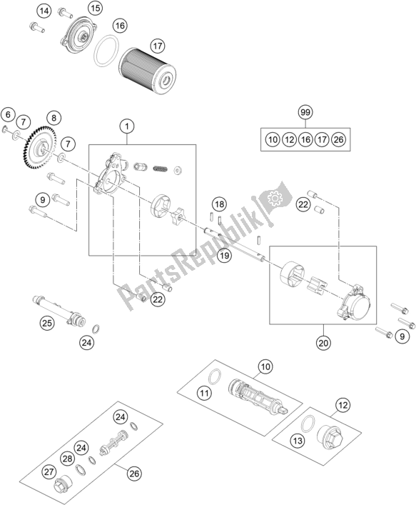All parts for the Lubricating System of the KTM 250 Duke,white,w/o Abs-ckd 2019