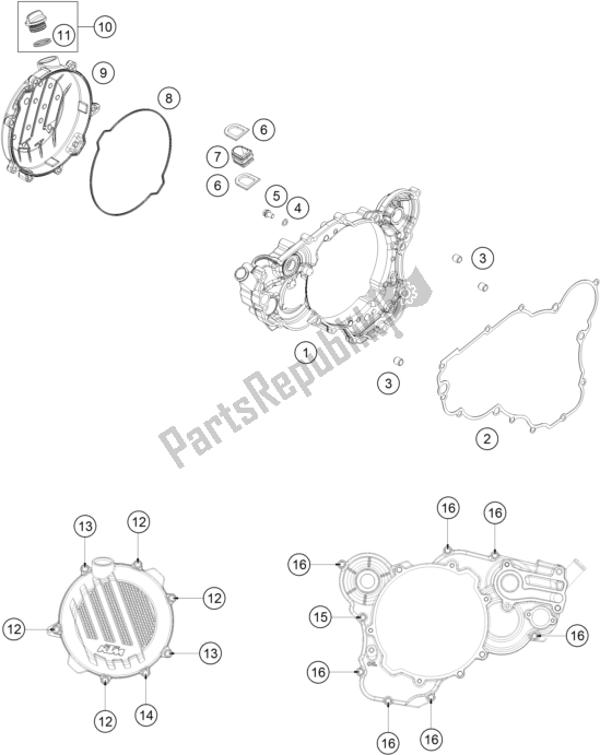 All parts for the Clutch Cover of the KTM 250 EXC 2017