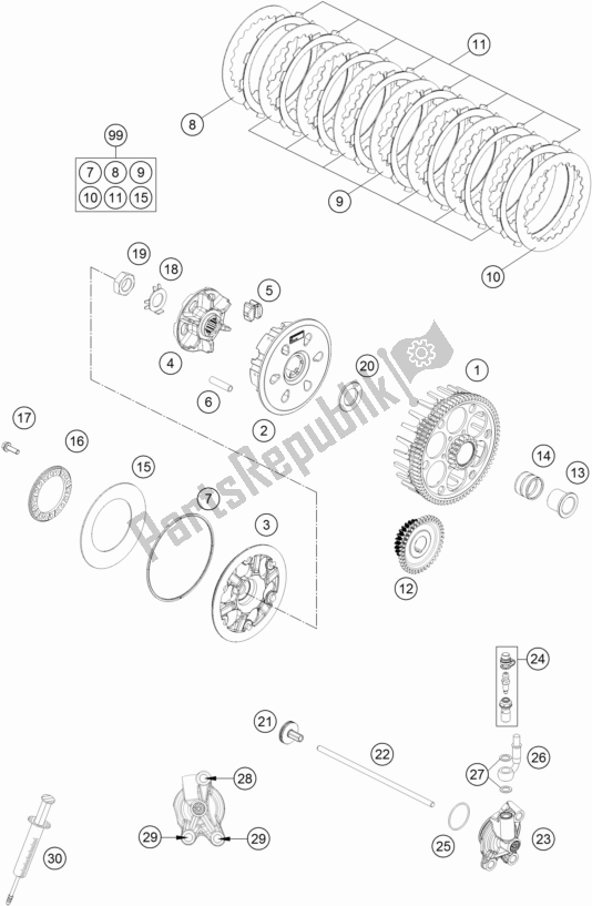 All parts for the Clutch of the KTM 250 EXC 2017