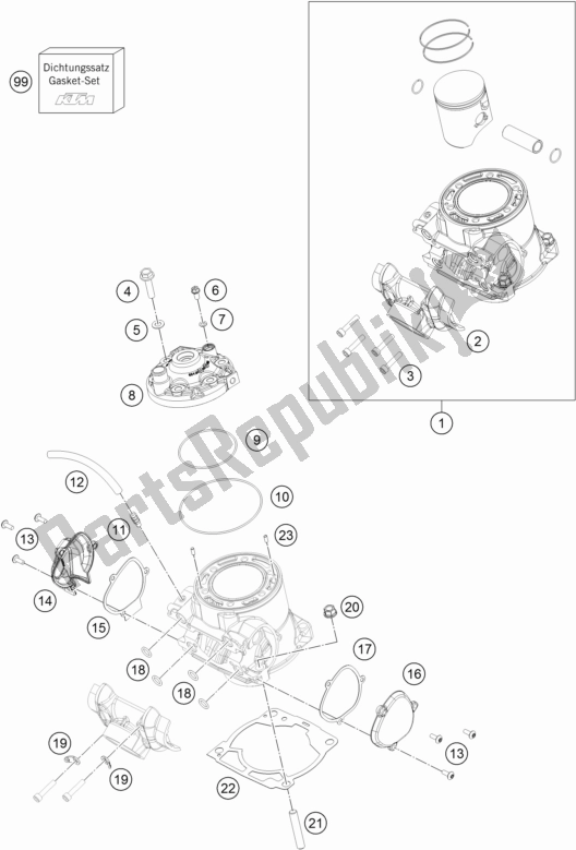 All parts for the Cylinder, Cylinder Head of the KTM 250 EXC 2017