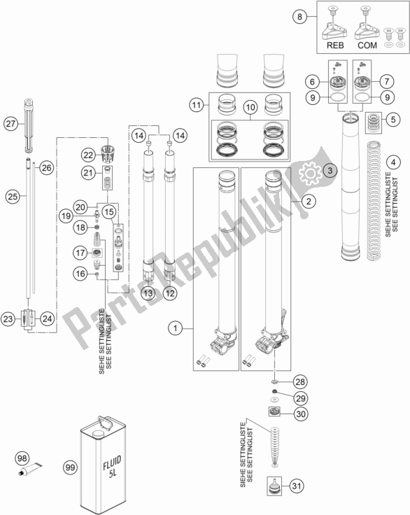 All parts for the Front Fork Disassembled of the KTM 250 EXC 2017