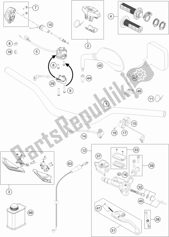 All parts for the Handlebar, Controls of the KTM 250 EXC 2017