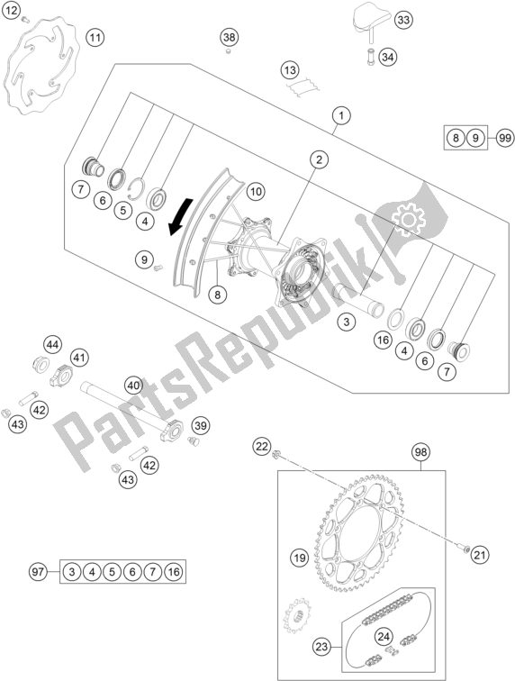 Toutes les pièces pour le Roue Arrière du KTM 250 EXC 2017