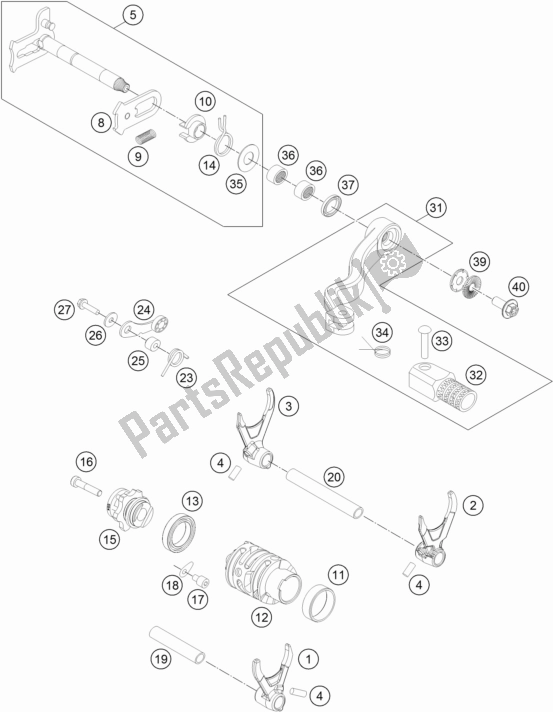 All parts for the Shifting Mechanism of the KTM 250 EXC 2017