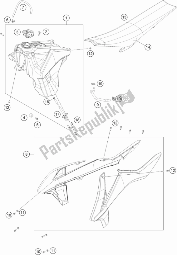 All parts for the Tank, Seat, Cover of the KTM 250 EXC 2017