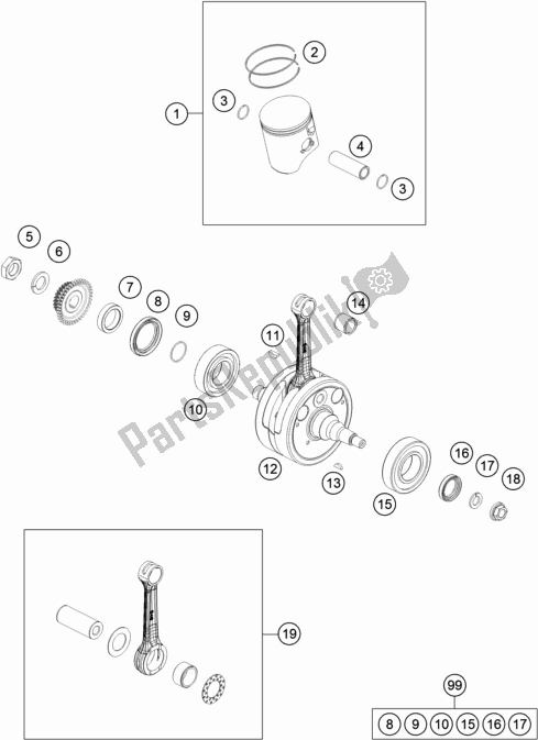 Tutte le parti per il Albero Motore, Pistone del KTM 250 EXC 2018