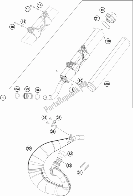 Todas as partes de Sistema De Exaustão do KTM 250 EXC 2018