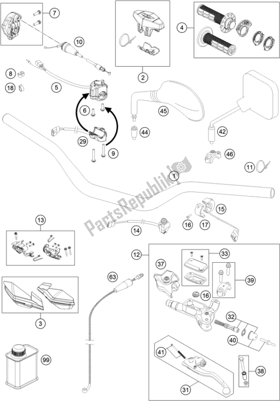 Todas as partes de Guiador, Controles do KTM 250 EXC 2018