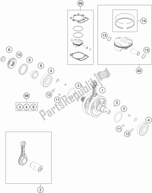 Toutes les pièces pour le Vilebrequin, Piston du KTM 250 Exc-f 2017