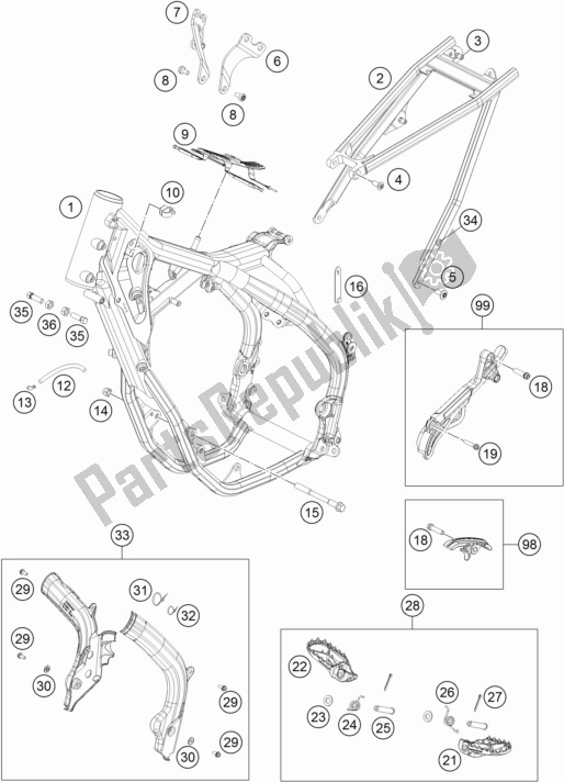 Todas as partes de Quadro, Armação do KTM 250 Exc-f 2017