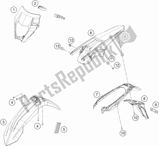 Todas las partes para Máscara, Defensas de KTM 250 Exc-f 2017