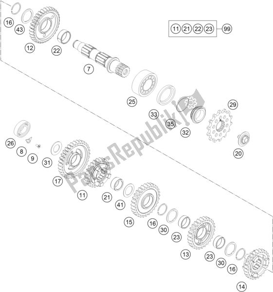 Alle onderdelen voor de Transmissie Ii - Secundaire As van de KTM 250 Exc-f 2017