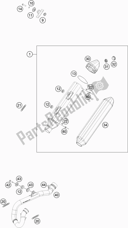 Todas las partes para Sistema De Escape de KTM 250 Exc-f 2018 Todas las partes para Sistema De Escape de KTM 250 Exc-f 2018