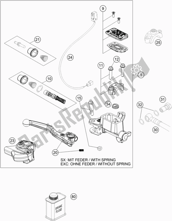 Toutes les pièces pour le Cylindre De Frein à Main du KTM 250 Exc-f 2018