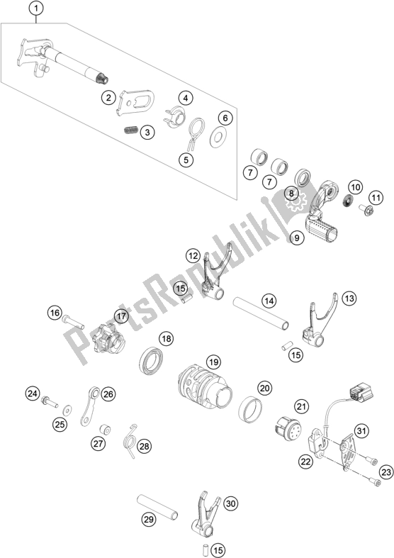 All parts for the Shifting Mechanism of the KTM 250 Exc-f 2018