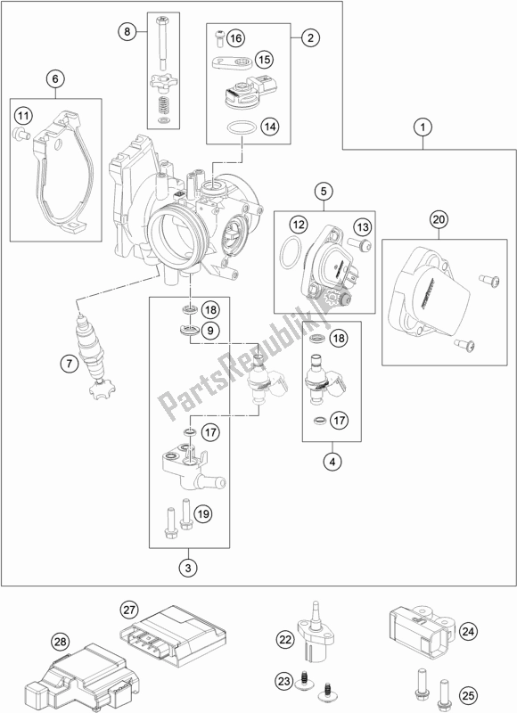 Toutes les pièces pour le Corps De Papillon du KTM 250 Exc-f 2018