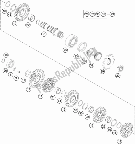 Toutes les pièces pour le Transmission Ii - Arbre Intermédiaire du KTM 250 Exc-f 2018