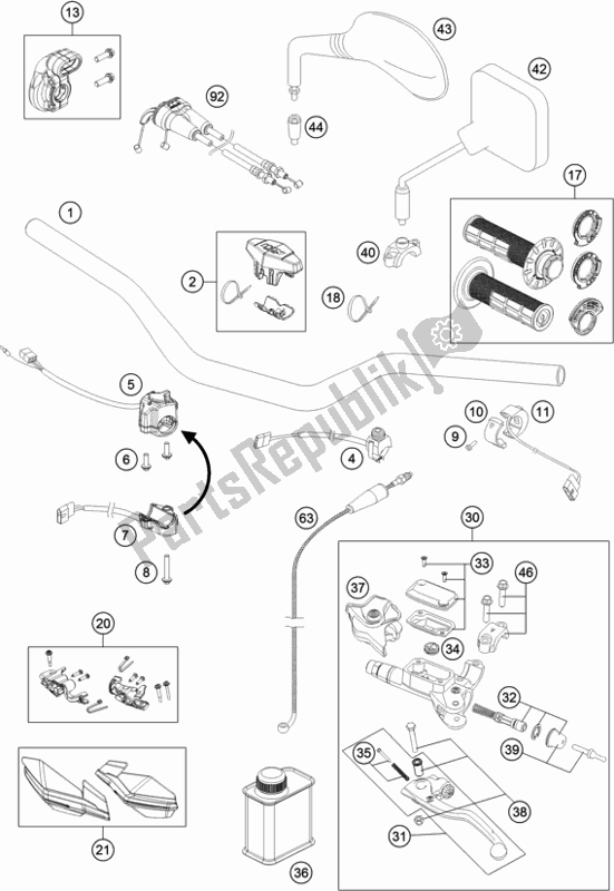 Todas as partes de Guiador, Controles do KTM 250 Exc-f 2019