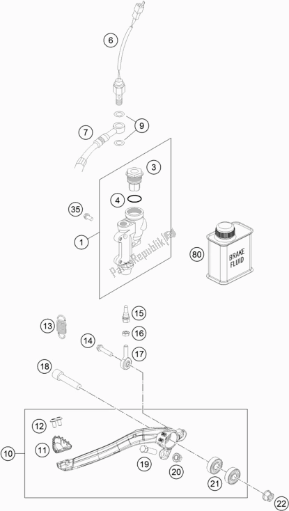 All parts for the Rear Brake Control of the KTM 250 Exc-f 2019