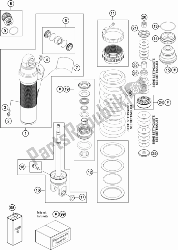 Tutte le parti per il Ammortizzatore Smontato del KTM 250 Exc-f 2019