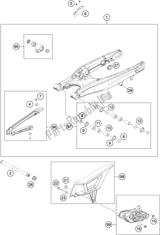 All parts for the Swing Arm of the KTM 250 Exc-f 2019