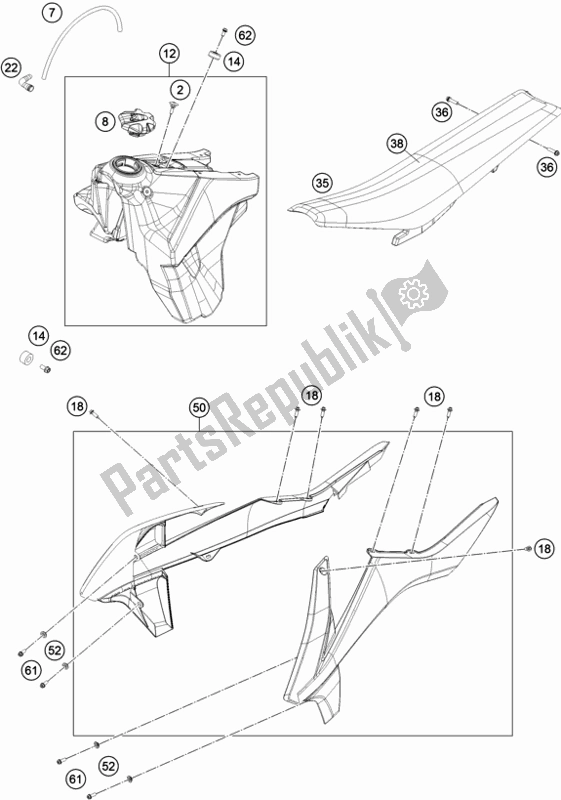 All parts for the Tank, Seat of the KTM 250 Exc-f 2019