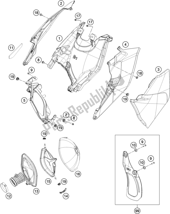 All parts for the Air Filter of the KTM 250 Exc-f CKD BR 2019