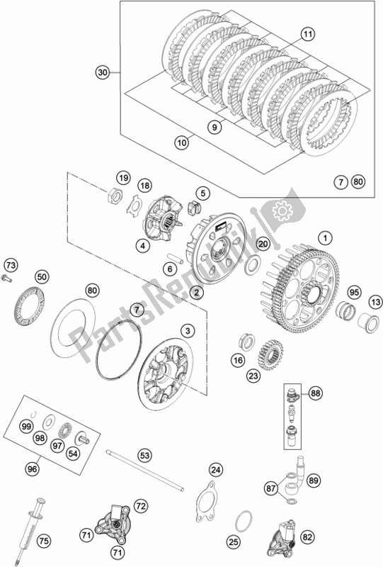 All parts for the Clutch of the KTM 250 Exc-f CKD BR 2019