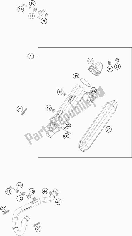 Toutes les pièces pour le Système D'échappement du KTM 250 Exc-f CKD BR 2019