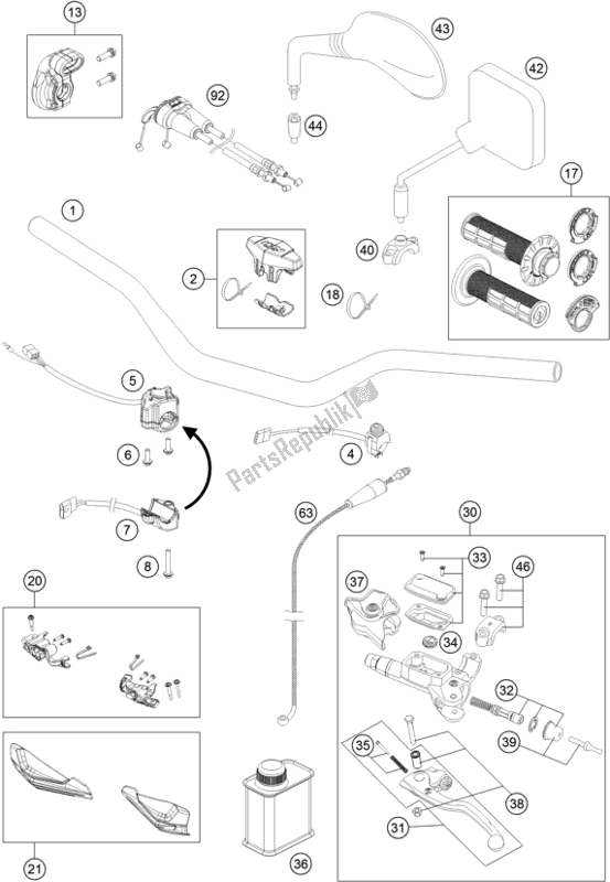 All parts for the Handlebar, Controls of the KTM 250 Exc-f CKD BR 2019
