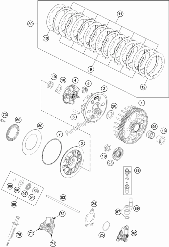 All parts for the Clutch of the KTM 250 Exc-f CKD BR 2020