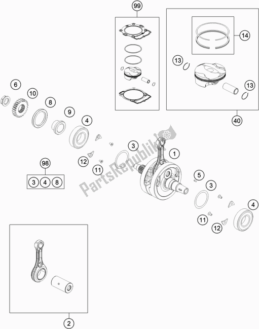 Toutes les pièces pour le Vilebrequin, Piston du KTM 250 Exc-f CKD BR 2020