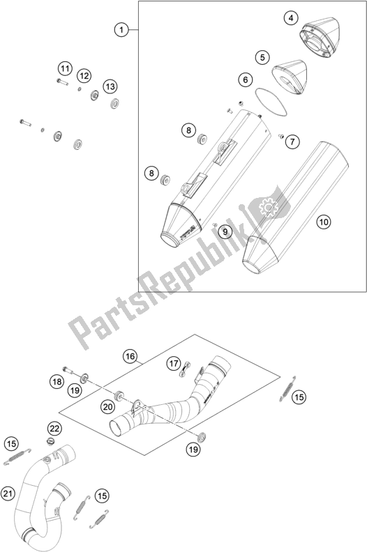 All parts for the Exhaust System of the KTM 250 Exc-f CKD BR 2020